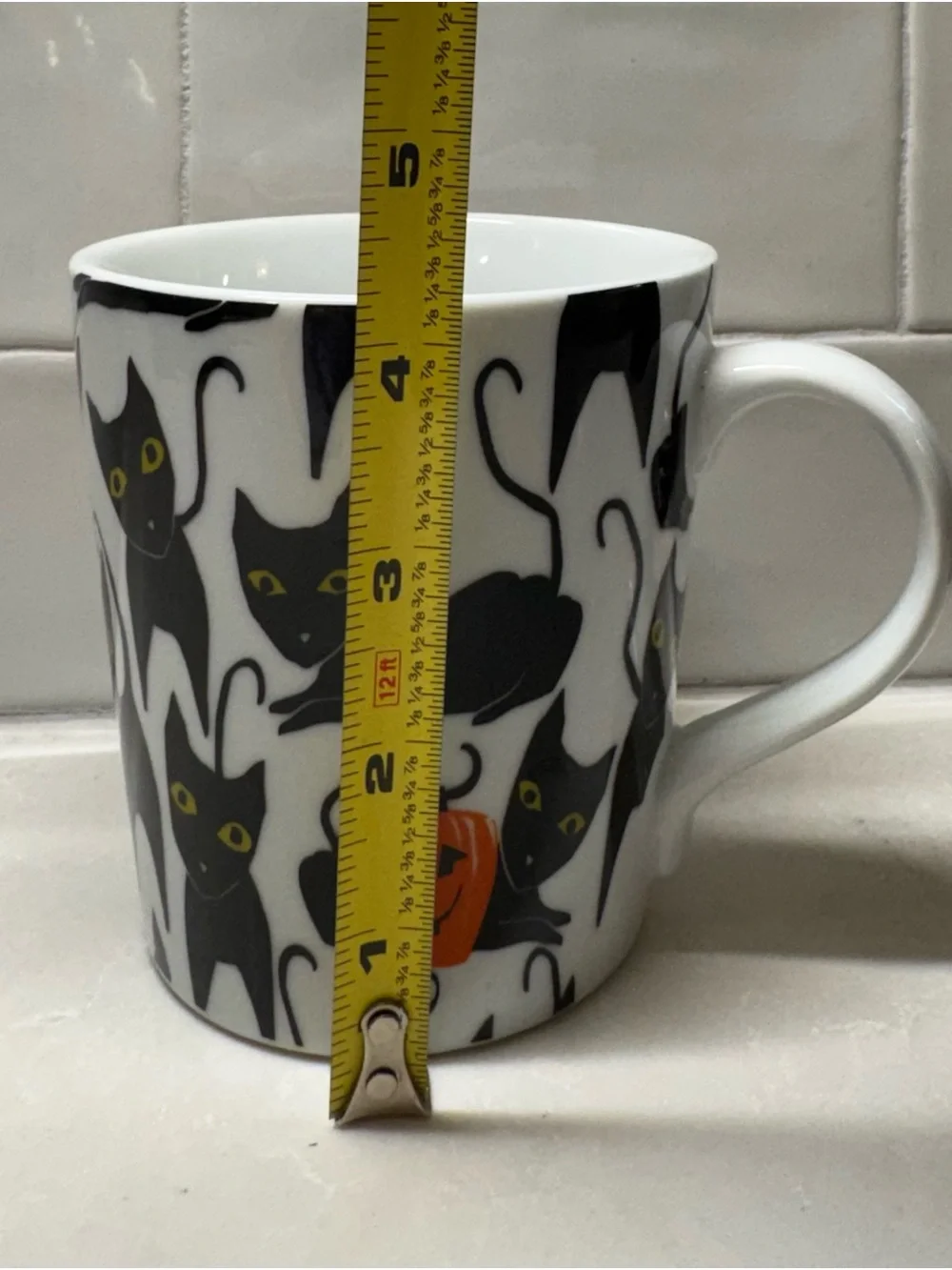 Crate & Barrel Halloween Black Cat and Jack-O'-Lantern Mug